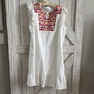 White Dress with Colorful Embroidery by Kirundo